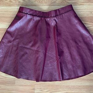 Maroon faux leather high waisted skirt